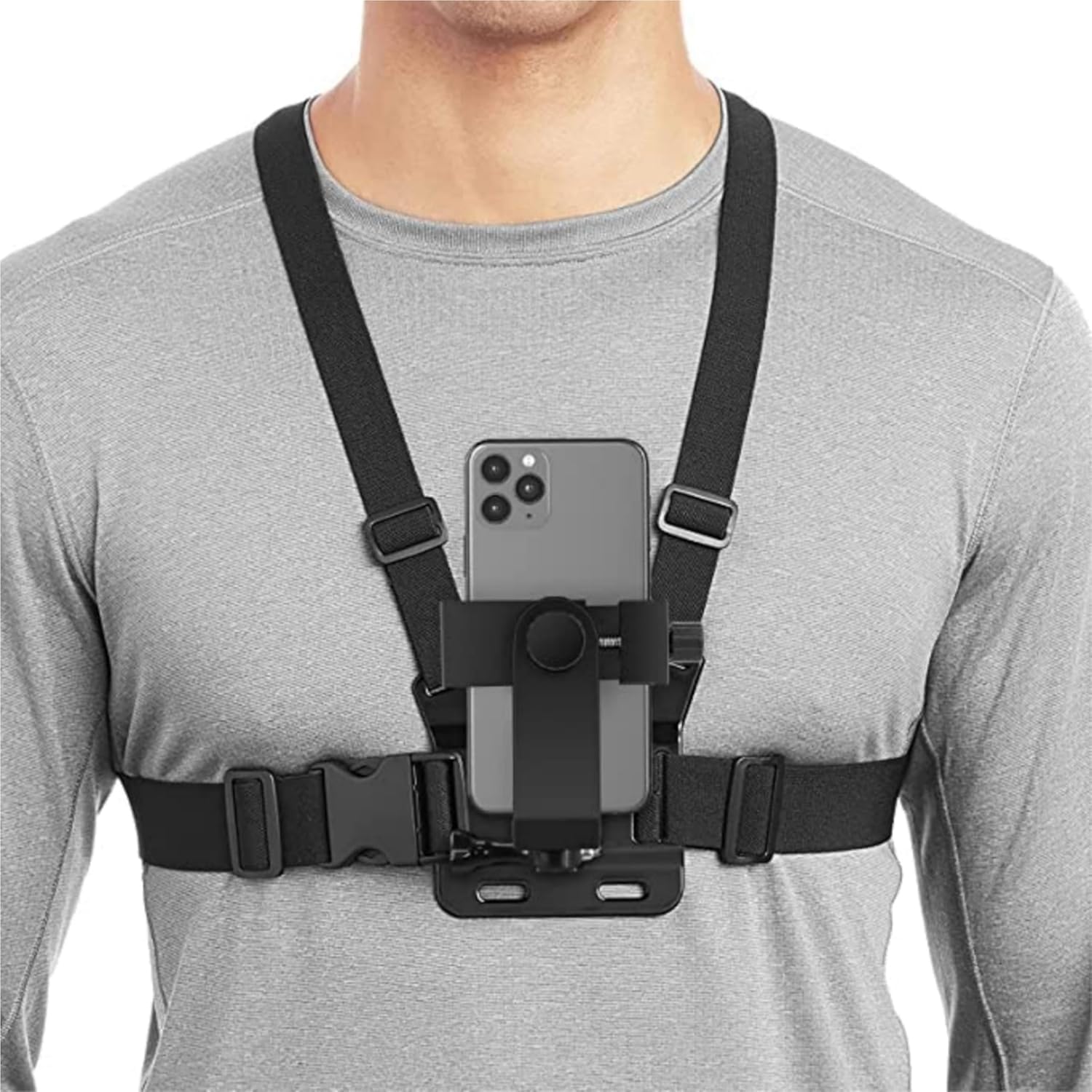 Adjustable Chest Strap Mount with Mobile Holder Clip & Screw | Universal Body Belt Harness Compatible with All Smartphones, GoPro Hero, SJCAM, Yi, Helmet Cameras & Action Cameras – Black