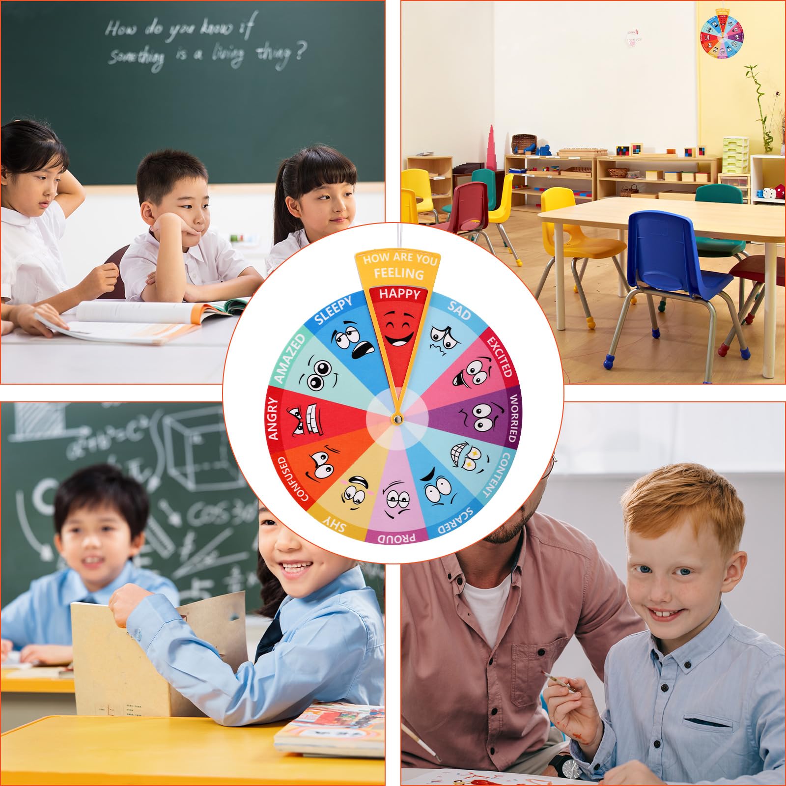 Ruota Sentimenti per Bambini, Ruota Emozioni Sentite con 12 Immagini di Espressione delle Emozioni con Corda Sospesa per Attività di Apprendimento Socio-Emotivo