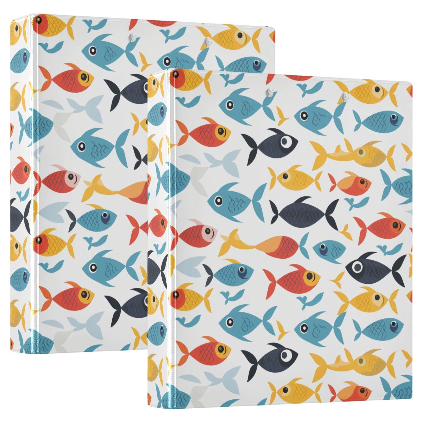 Raccoglitore a 3 anelli a 3 anelli con motivo a piccoli pesci, 3,8 cm, contiene 200 fogli con 3 tasche interne in PVC trasparente, per scuola e ufficio