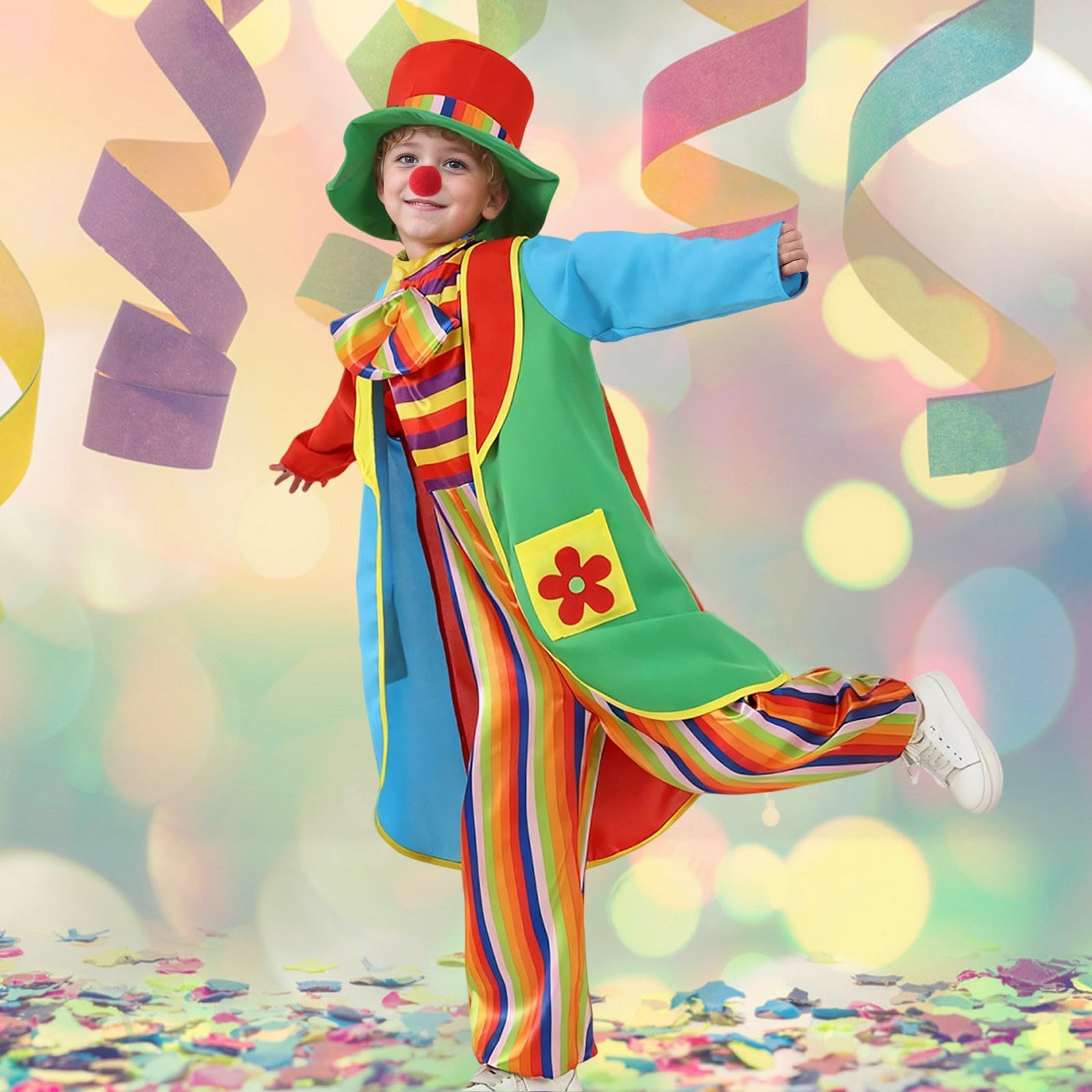 Faschingskostüme Kinder Jungen Bunter Regenbogen Clown Kostüm Mit Hut Für Fasching Karneval Zirkus Mottoparty Bühnenperformance Perfekt Für Kleine Spaßmacher Und Gaukler Kinder Faschingskostüm Junge