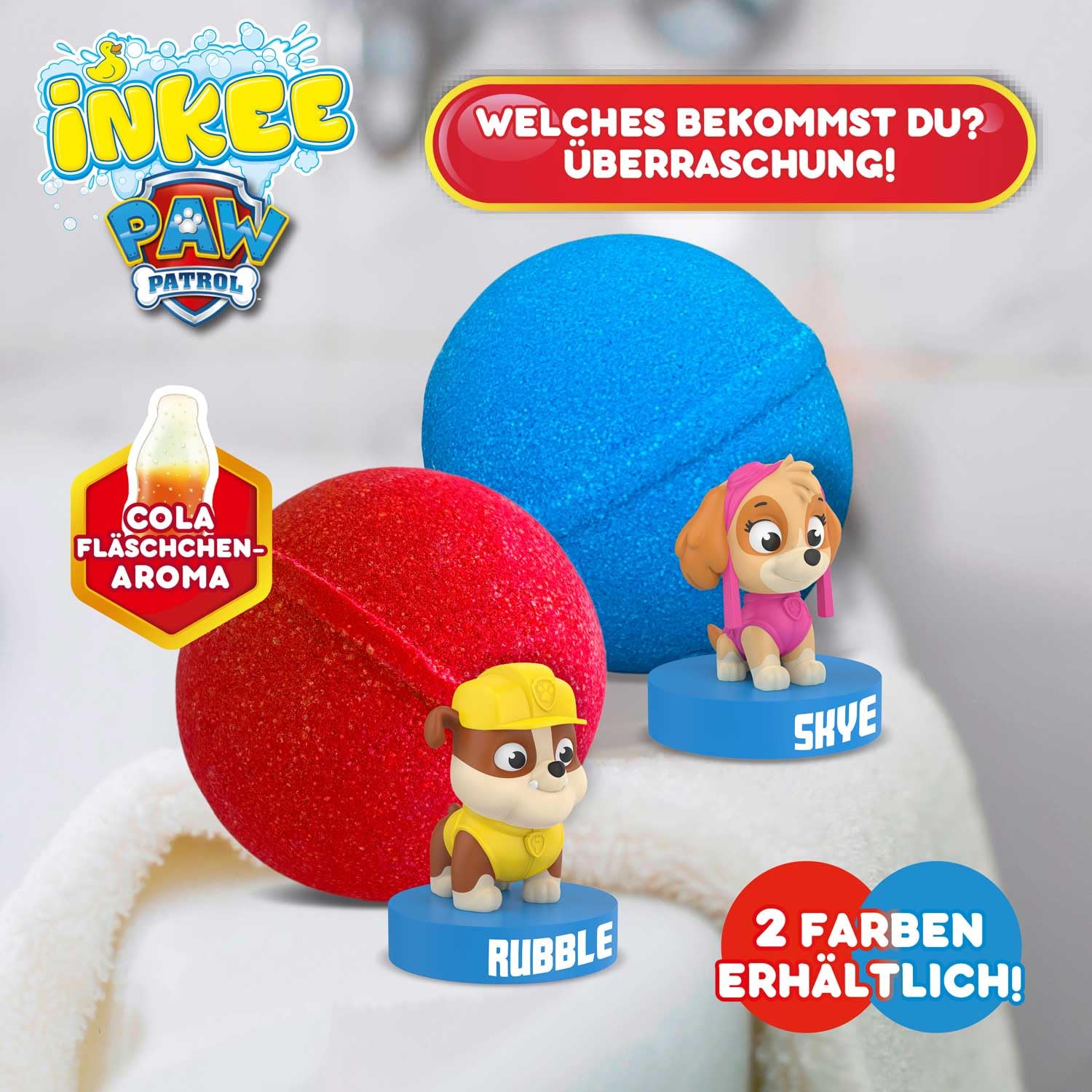 INKEE Psi Patrol Bomba Kąpielowa dla Dzieci z Niespodzianką Figurka Paw Patrol, Musująca Kula, Zapach Gumy Coli, Kolor Losowy