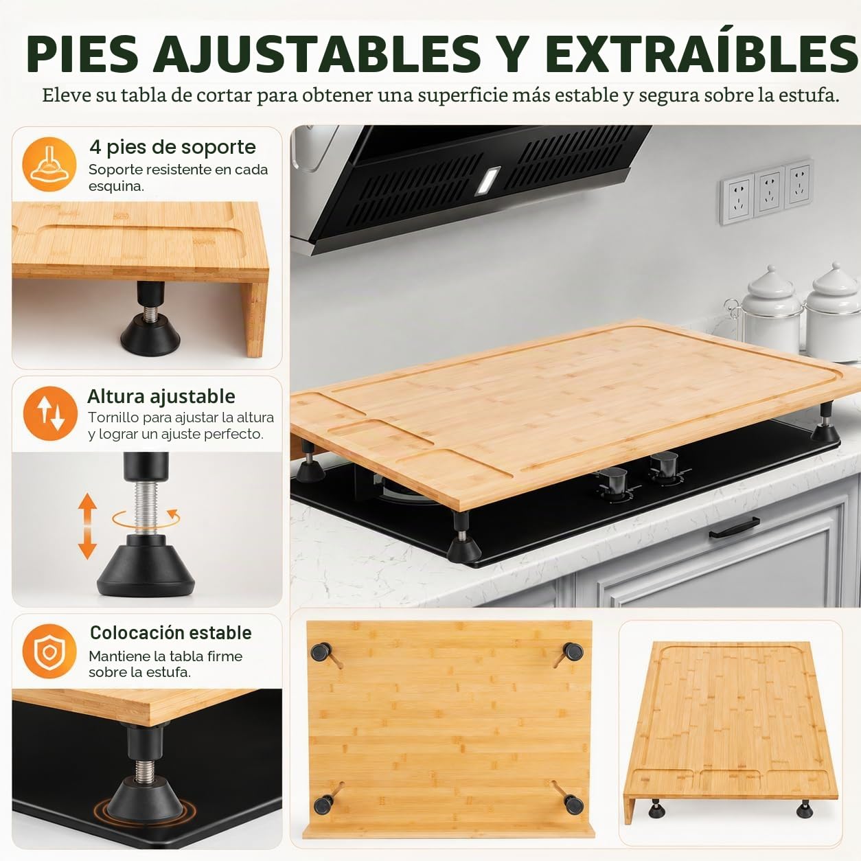 Tapa de cocina de bambú de protección para placa de cocina de gas, tapas de quemador de estufa, tabla de cortar multifuncional, bandeja para encimera de cocina, 75 x 54 x 10 cm