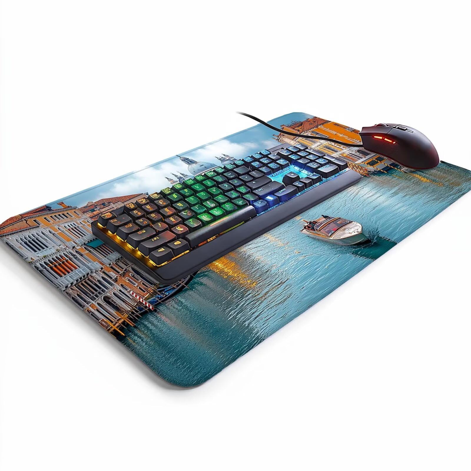 Wodoodporna podkładka pod mysz Wenecja Podkładka pod mysz do gier z antypoślizgową gumową podstawą szyte krawędzie, podkładka pod mysz miasto na PC Laptop Keyboard Deco Office Prezent dla mężczyzn 60