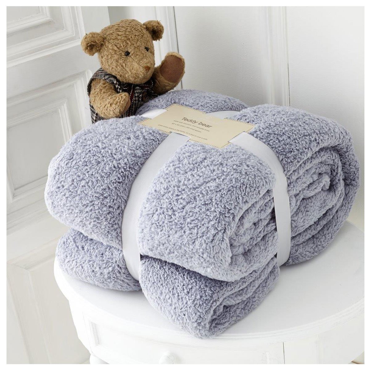 Gaveno Cavailia Comfy Teddy Throw, Polyester, Silver, Single ( 130 x 180 cm )