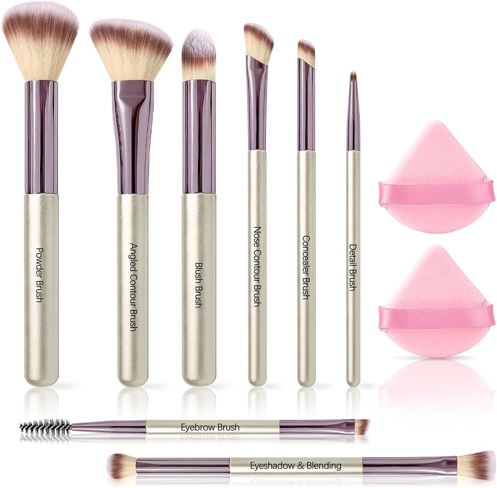 8 Pcs Makeup Brush Set, Premium Synthetic Makeup Brushes with 2 Puffs