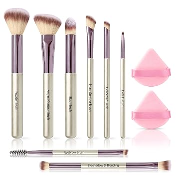 SOYOK Makeup Brush Set, Premium Synthetic Makeup Brushes with 2 Puffs, 8 Pcs Make up Brushes for Powder Concealers Eye Shadows Blush, Brush Kit with Gift Box for Beginners Professional Travel Sliver