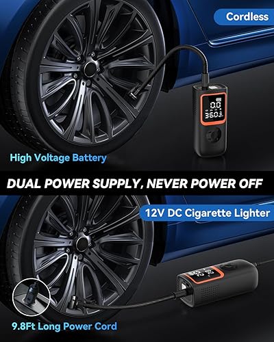 Miniatura 4 de Compresor de aire portátil para inflado de neumáticos, bomba de aire inalámbrica de 150 PSI para neumáticos de automóvil con manómetro y luz LED,