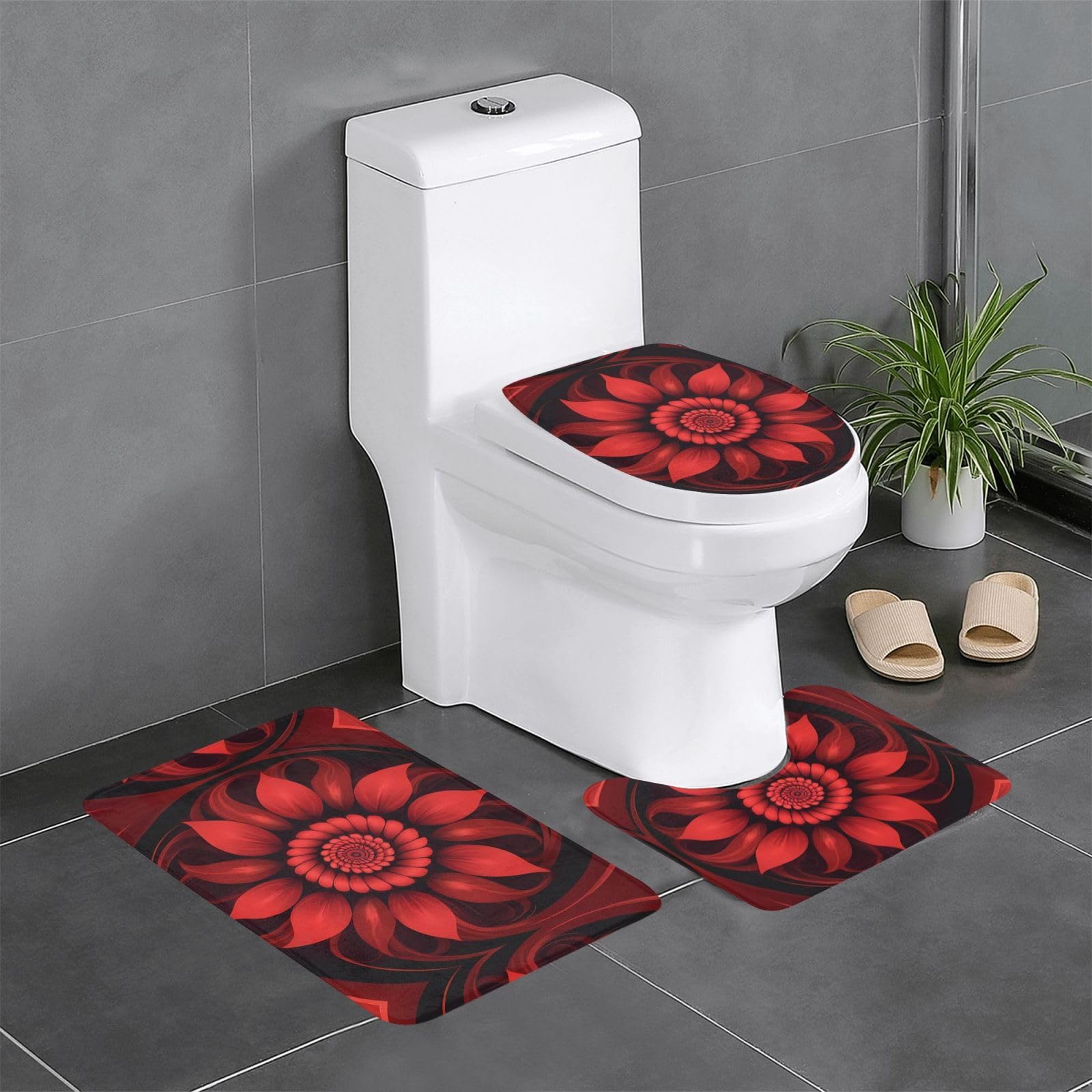 Tapis de salle de bain lot de 3 antidérapant motif vortex floral 61x40
