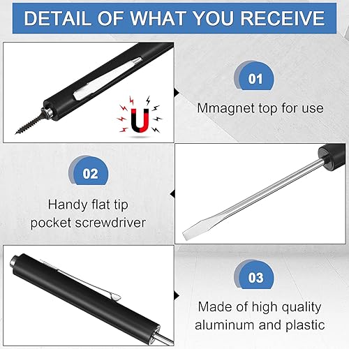 Miniatura 33 de Honoson 10 destornilladores de bolsillo mini tapas y clips de bolsillo, destornillador pequeño magnético ranurado con una sola cabeza de hoja