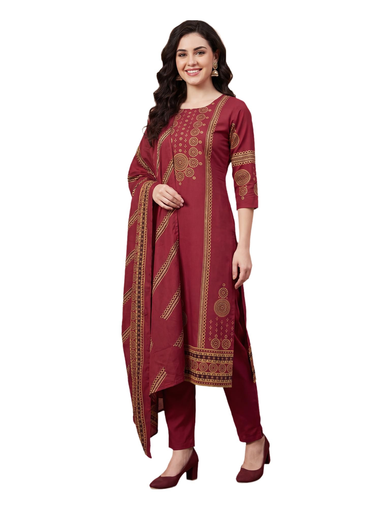 indo era Women's Pure Cotton Printed Beads and Stones Work Kurta & Pant with Dupatta Set-picture-48