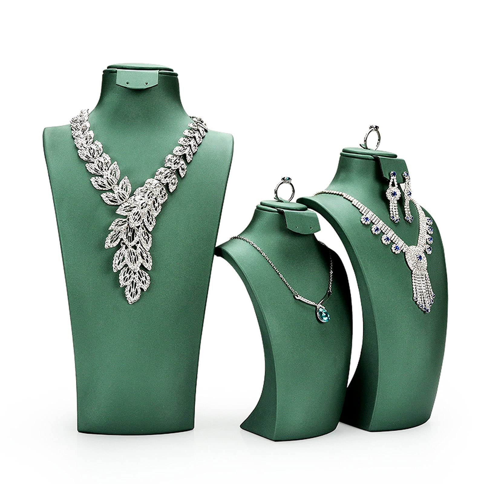 Expositor de Joyas, Soporte de Cuero Verde para Collares, Colgantes, Cadenas, Busto, Organizador de Collares 3D, Soporte para Joyas, Estante para Collares.