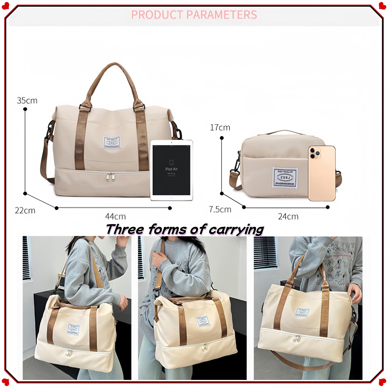 Sporttasche Damen Reisetasche 55L mit Schuhfach & Nassfach Groß Gym Bag Faltbar Schwimmtasche Wasserdicht Trainingstasche Leicht Duffel Bag für Sport Fitness Reisen (Lila)