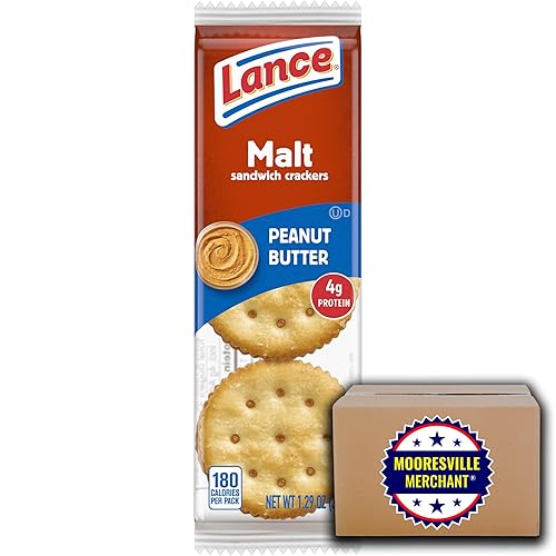 Lance Malt - Galletas sándwich de mantequilla de maní, 1.29 onzas, 24 paquetes con calcomanía Mooresville Merchant