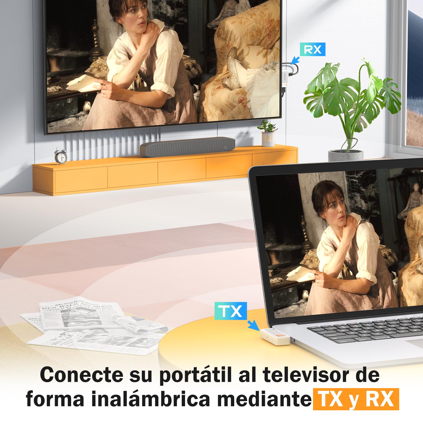 Lemorele Transmisor y Receptor Inalámbrico USB-C, 50 m Plug & Play, HDMI 5G para Transmisión de Vídeo y Audio a Monitor/Proyector