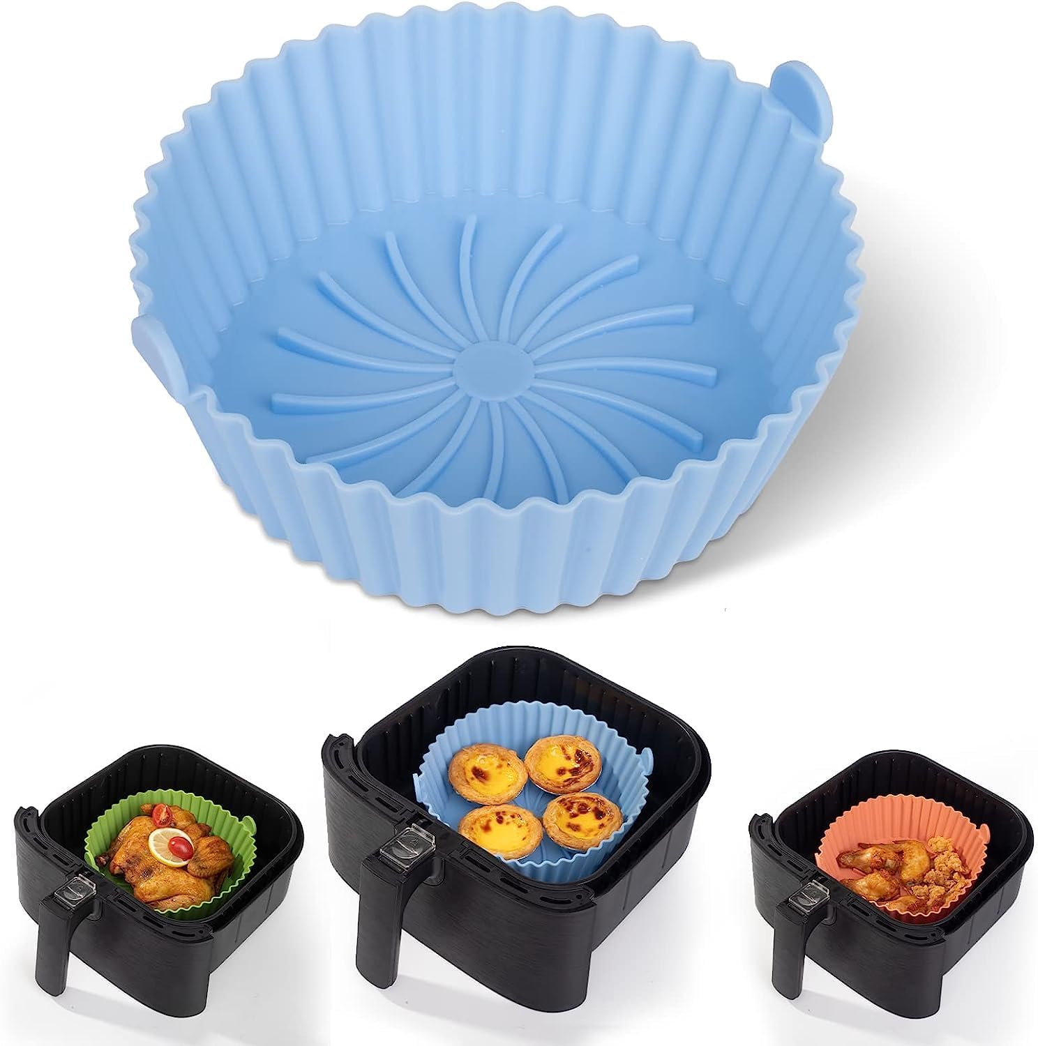 Konquer TimeS Silicone Air Fryer Liners,Replaces Flammable Parchment Paper, Air Fryer Silicone Basket Non-Stick Safe & Easy to Clean,Reusable.(Top: 8inch, Bottom: 6.75inch) Multicolor (8 inch, 1) (B0CXXGLTHW) Amazon Price History, Amazon Price Tracker