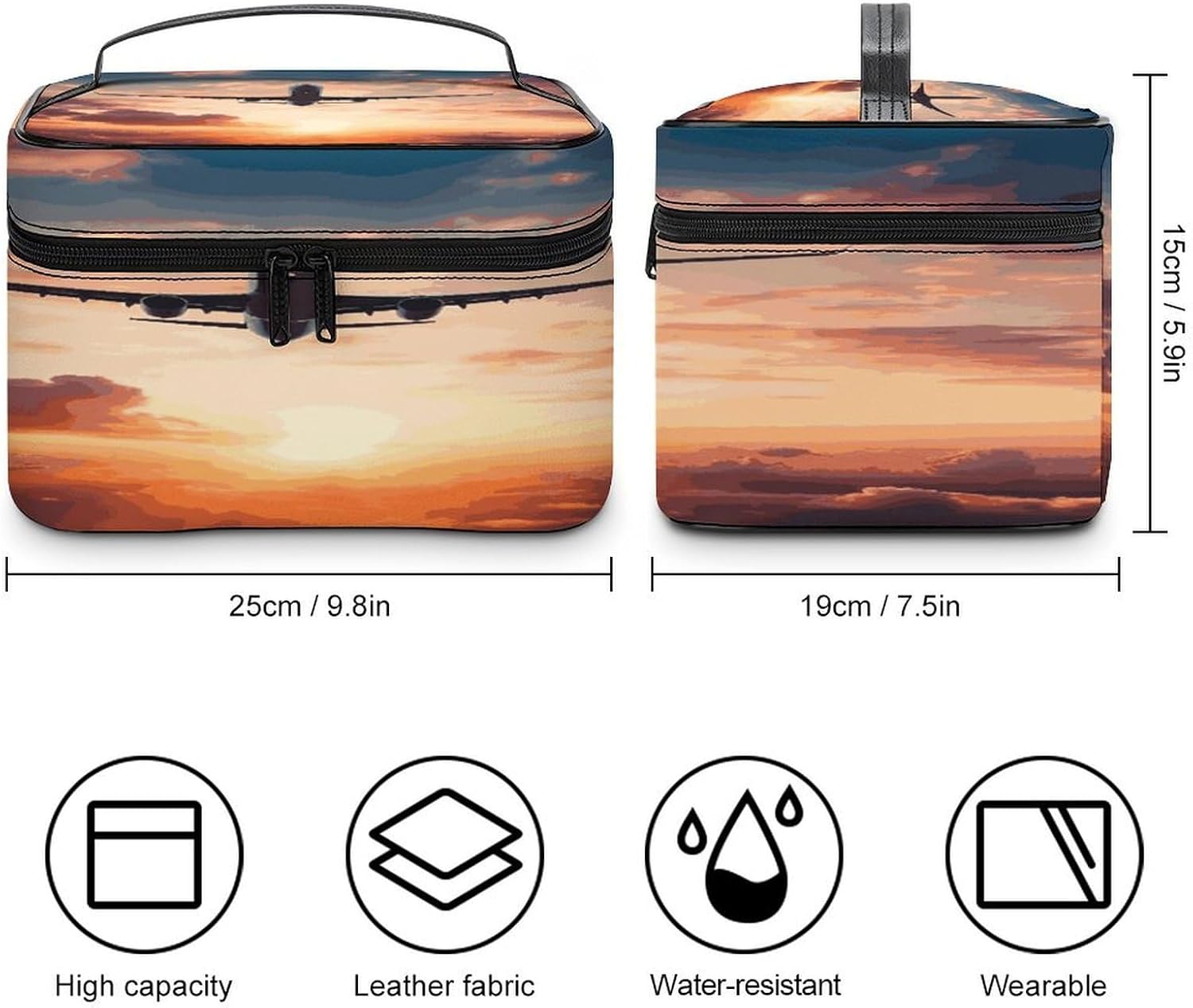 Airplane Sunset Sky Travel Makeup Bag Cosmetic Bag Toiletry Bags image 2