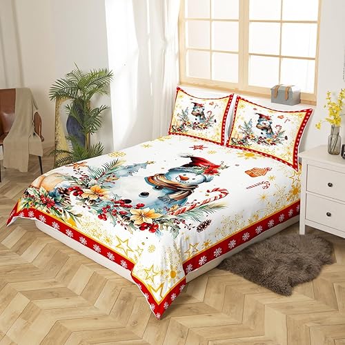 Miniatura 2 de Manfei Juego de funda de edredón de muñeco de nieve, tamaño matrimonial, funda de edredón con 2 fundas de almohada, juego de ropa de cama temática