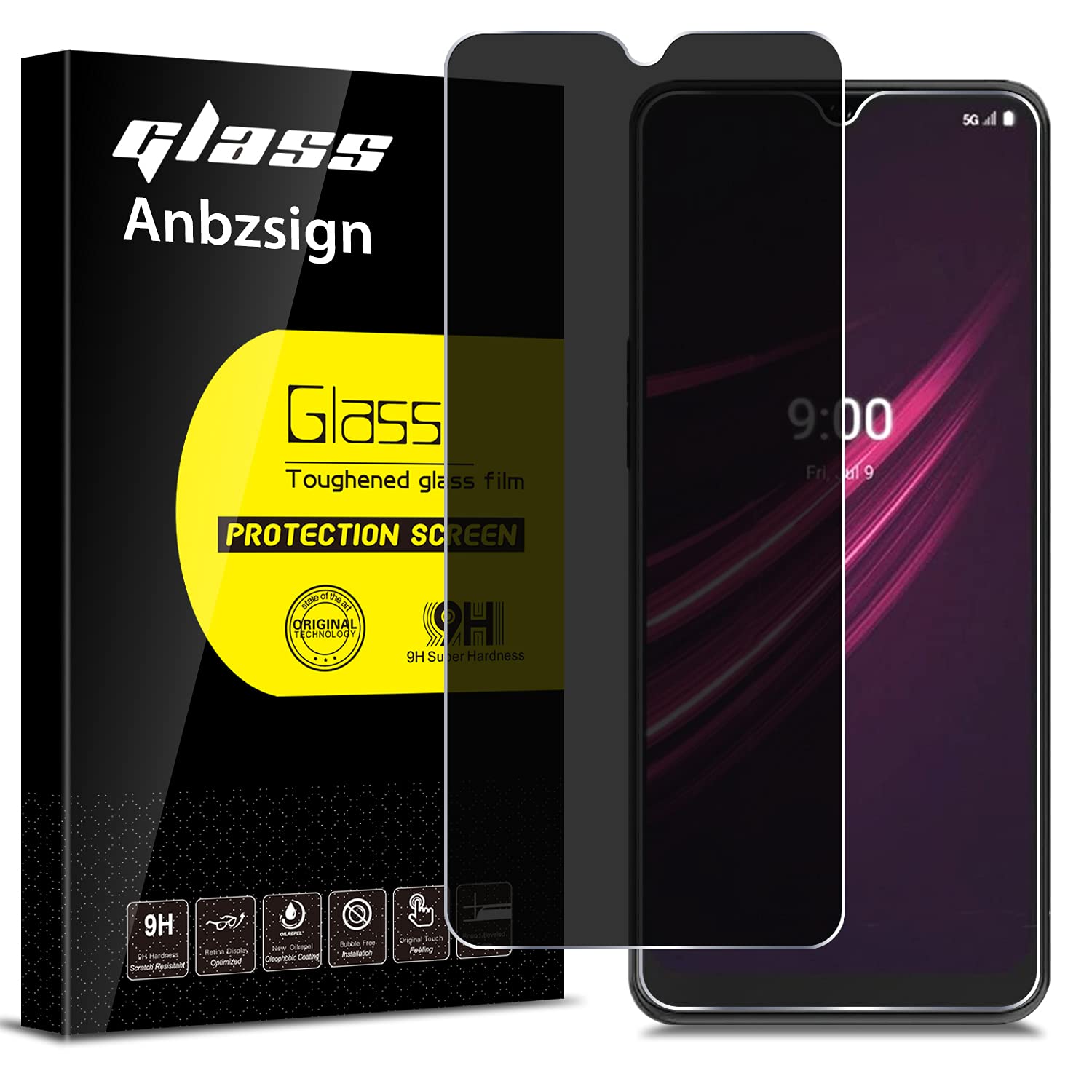 Anbzsign [2 Pack] T-Mobile REVVL V+ 5G (2021) (T-Mobile REVVL V Plus 5G) Privacy Screen Protector, Anti-Spy 9H Hardness Tempered Glass