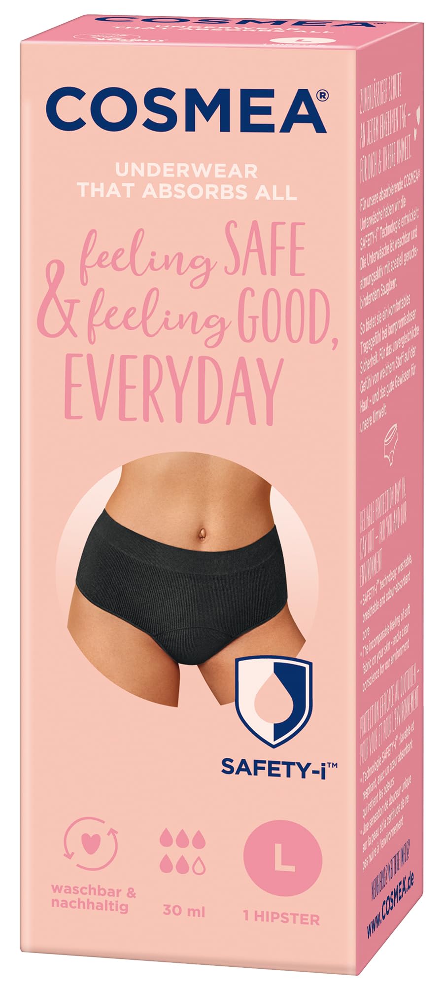 COSMEA Hipster Unterwäsche, Größe L, wiederverwendbare Periodenunterwäsche, sicherer Schutz bei Menstruation