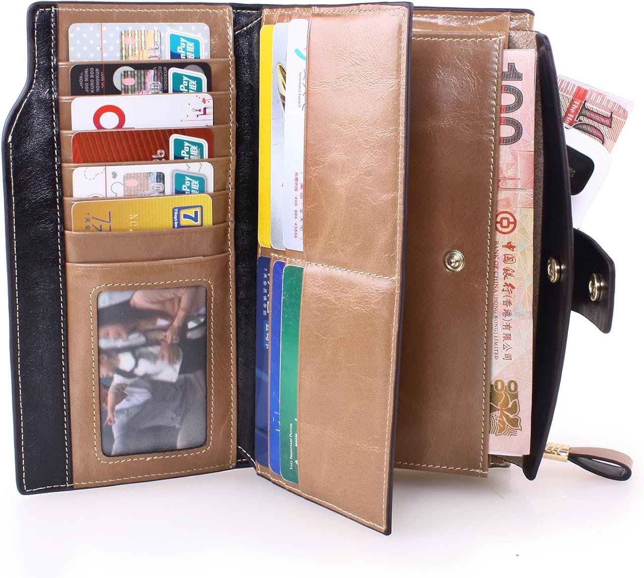Obosoyo Women's RFID Blocking Large Capacity Luxury Wax Genuine Leather Clutch Wallet Card Holder Organizer Ladies Purse