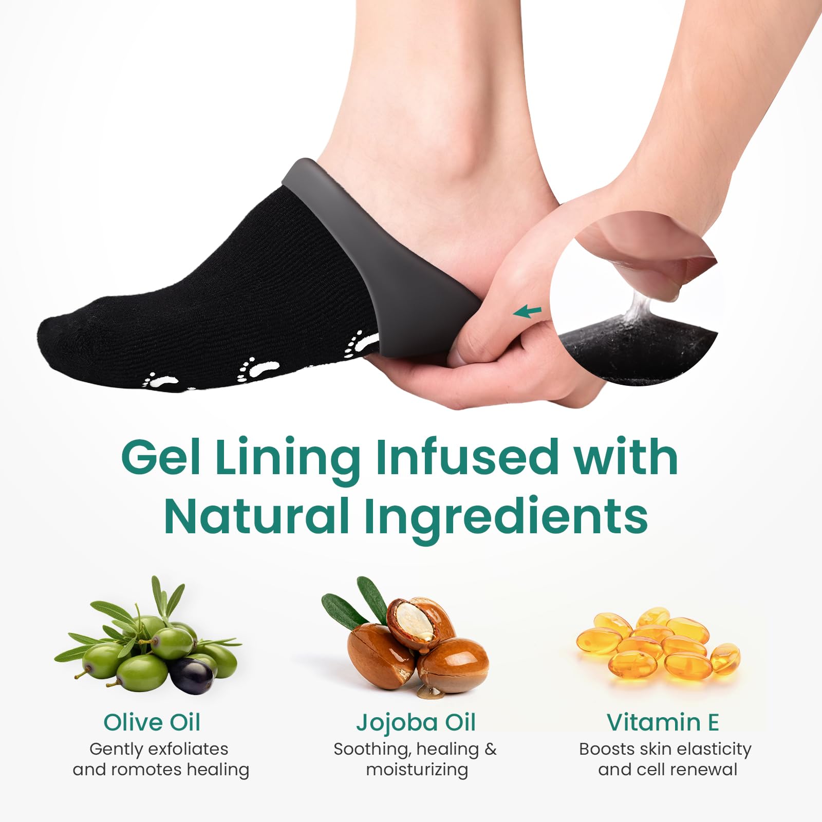 Welnove Calzini idratanti in silicone da uomo, 2 paia, morbidi calzini per piedi secchi e screpolati, calzini in gel infuso di aloe, calzini di cotone per donne e uomini, per la cura dei piedi, nero