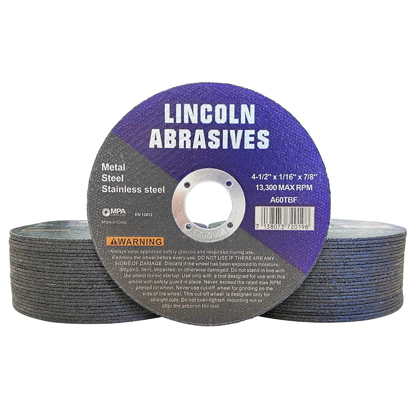 Paquete de 50 ruedas de corte de 4-1/2 pulgadas Lincoln Abrasives de 1/16 pulgadas de metal y acero inoxidable