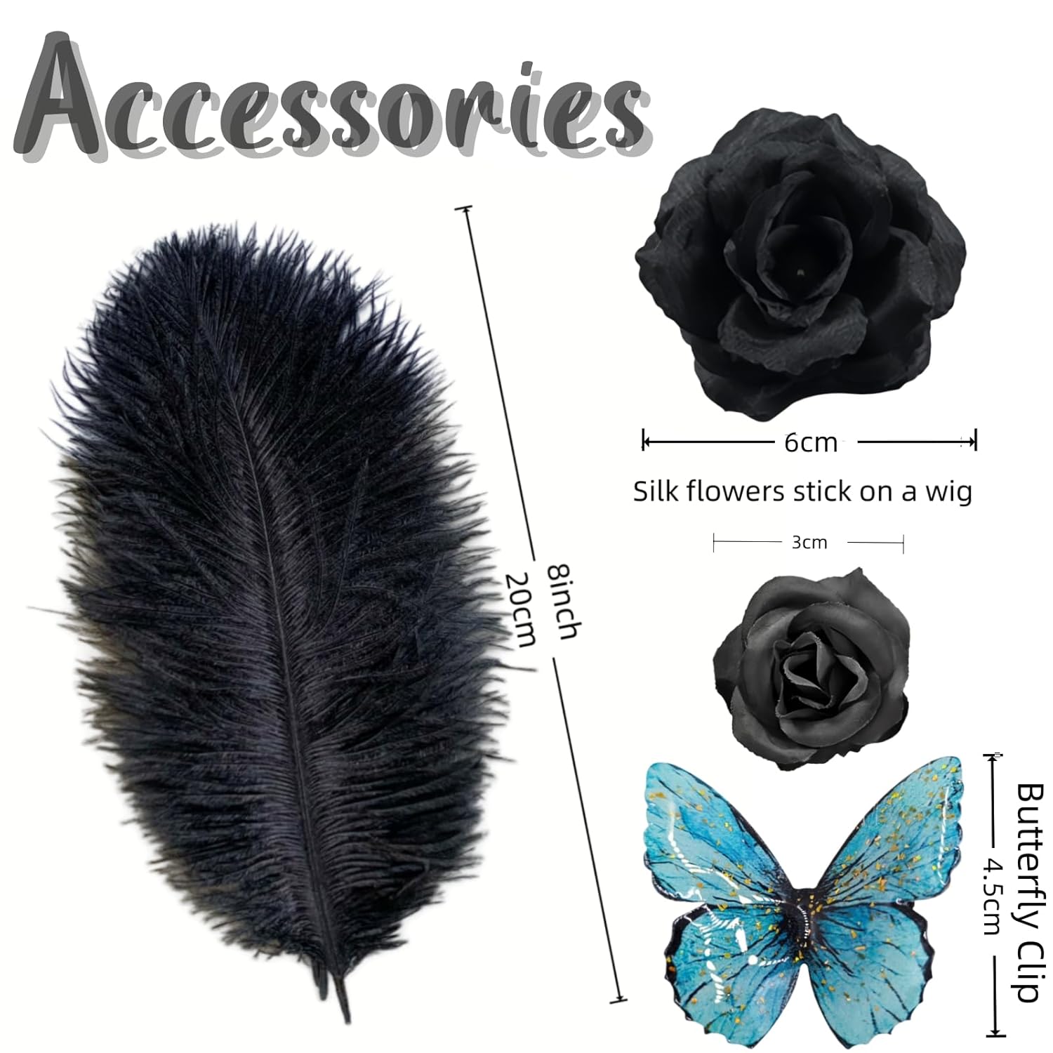 R REEWES FASHION HAIR Beehive Wig Victorian Style Grey Short Curly Wig with Black Feather, Rose and Butterfly Accessories Queen Cosplay Halloween Costume Wigs For Women - Image 7