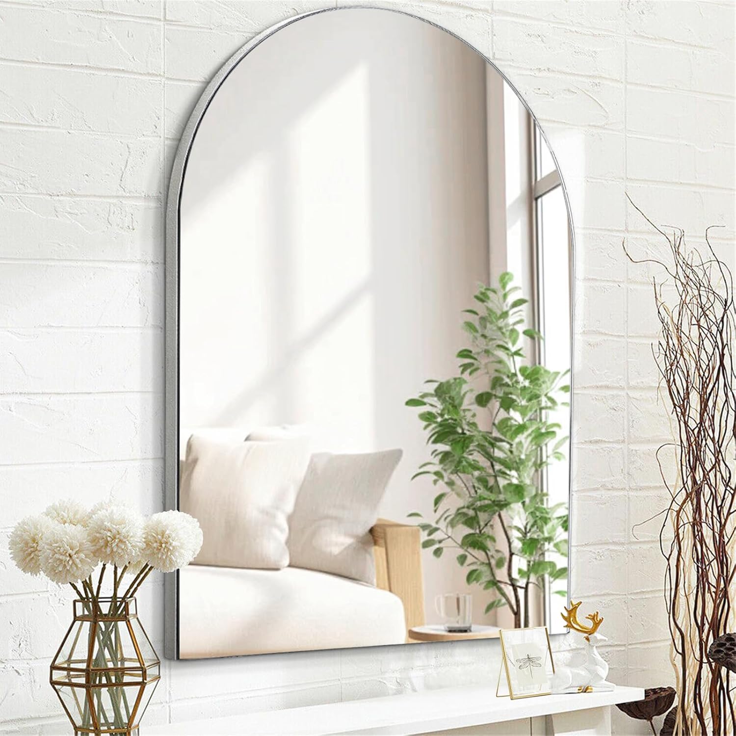 HLFMVWE Frameless Bathroom Mirror, Arch Wall Mounted Mirror for Bathroom, Dressing Room, Bedroom & Living Room 45x65CM