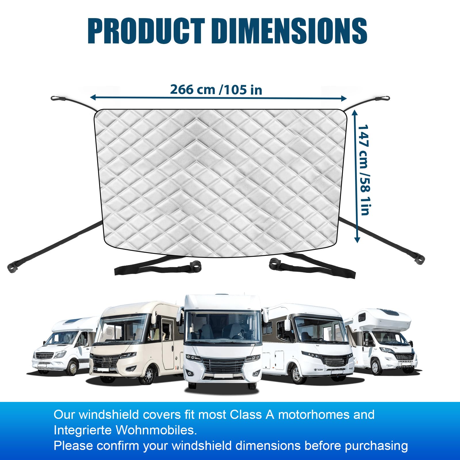Auto Windschutzscheiben Abdeckung für Integrierte Wohnmobile, Frontscheibe Wrap Cover Wasserdichtes für A-Class, Frontscheibenabdeckung Reisemobil, Schnee EIS Frost Staub Sonne, Silber