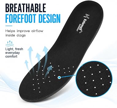 Knixmax Insoles for Crocs 1 Pair, Comfort Replacement Clogs Inserts for Men Women, Thin Arch Support Shoe Liners, Breathable Wide Innersoles for Garden Clogs Mules Sneakers, Black EU 42-43