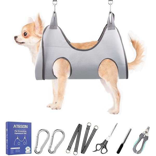 ATESON Pet Dog Grooming Hammock Harness for Medium Dogs Nail Trimming, Dog Sling for Cutting Nails, Dog Hanging Holder Hanger with Nail Clippers, Nail File, Scissors