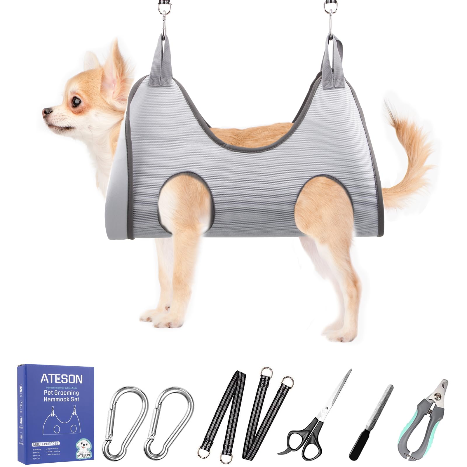 Pet Dog Grooming Hammock Harness for Medium Dogs Nail Trimming, Dog Sling for Cutting Nails, Dog Hanging Holder Hanger with Nail Clippers, Nail File, Scissors