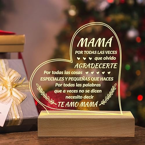 Regalos para mamá - Lámpara base de madera grabada, regalo de cumpleaños para mamá mujeres, regalos para mamá de hija e hijo
