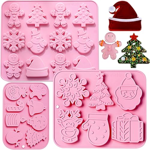 Miniatura 8 de Paquete de 3 moldes de silicona para hornear de Navidad, moldes de silicona para árbol de Navidad, moldes de jabón para dulces para gelatina de