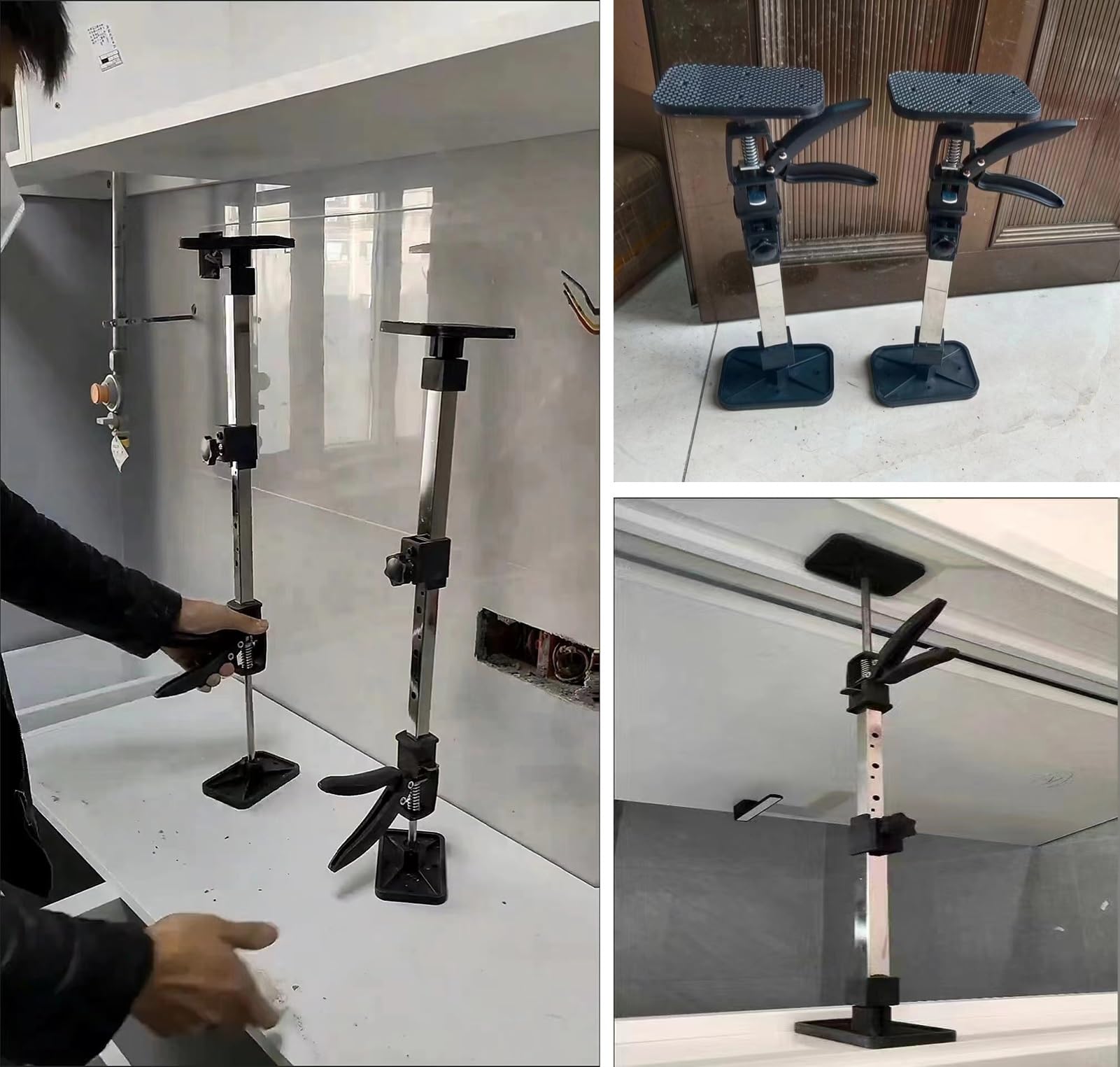 Puntales Extensibles Varilla de Elevación de Acero Inoxidable Ajustable, Herramienta de Elevación Manual para Instalar Gabinetes, Poste de Soporte de Elevación Telescópico para Marco de Puerta(3pcs,28