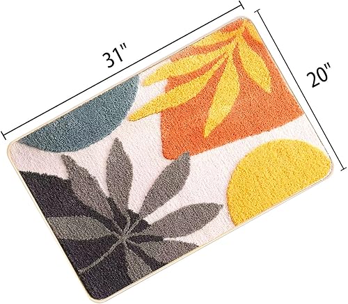 Miniatura 2 de Hi Space - Alfombras de baño de 80x50 cm Hoja Boho, alfombra antideslizante para baño, lavable a máquina, suave, absorbente, de microfibra,