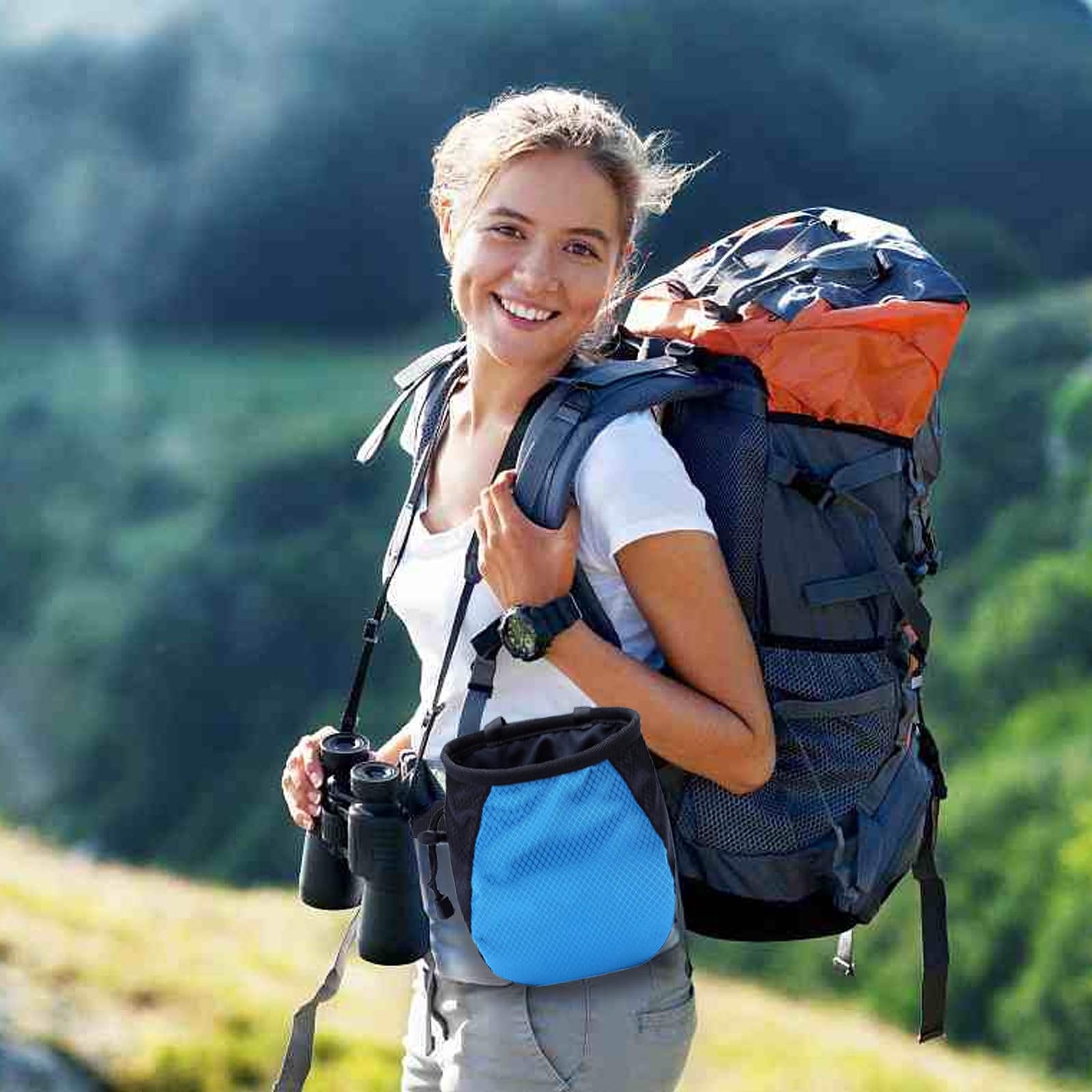 Bolsa de tiza azul para escalada de magnesio con cinturón ajustable y cordón