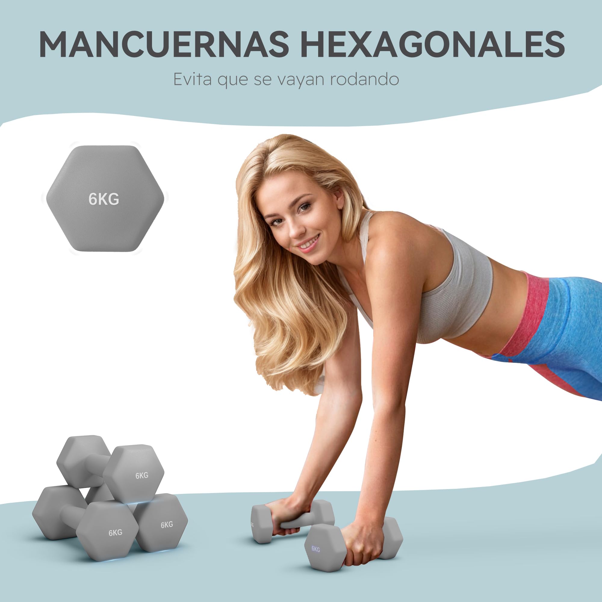 SPORTNOW Juego de Mancuernas Hexagonales 2 x 6 kg para Entrenamiento Gris