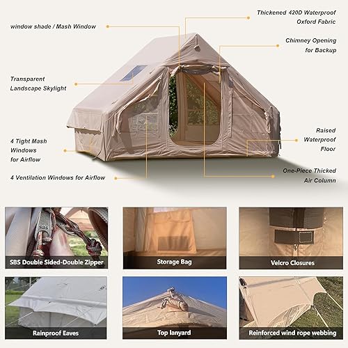 Miniatura 3 de Tiendas inflables para acampar, tienda de campaña inflable grande con bomba de mano, tiendas de campaña de fácil instalación para 4 a 6 personas,