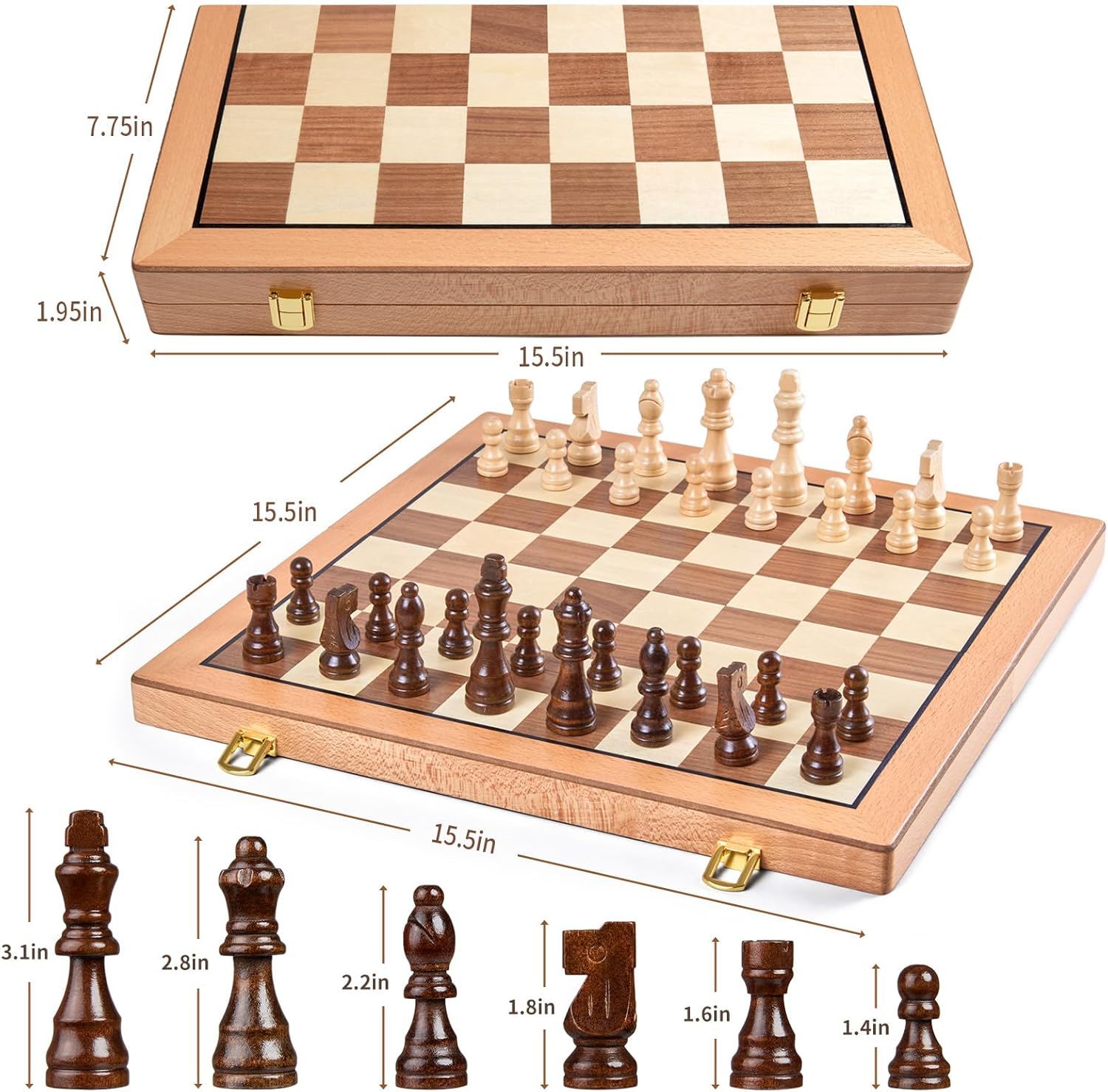 AMEROUS Magnetic Wooden Chess Set, 15 Inches Handmade Wooden Folding Travel Chess Board Game Sets with Chessmen Storage Slots for Kids and Adults, 2 Bonus Extra Queens, Gift Box Packed - Image 8