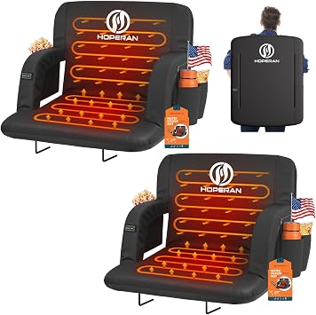 HOPERAN 25in Heated Stadium Seats for Bleachers, Dual Control, 2 PCS, Black
