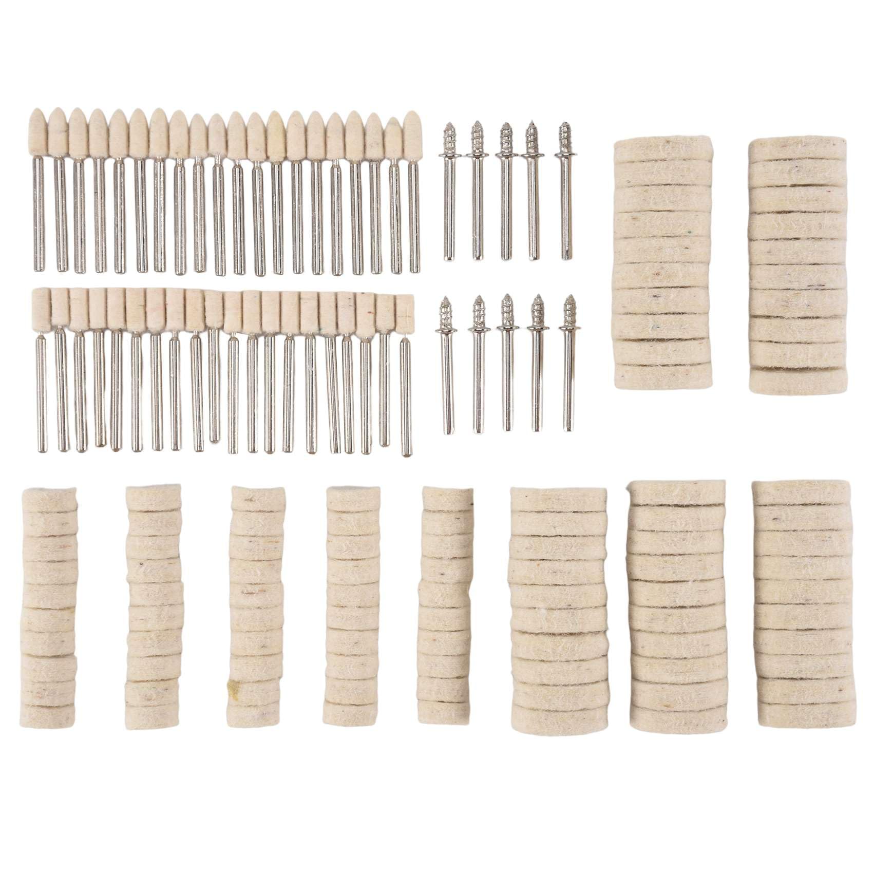 Littimoon 140Pcs Felt Polishing Attachment Set Wool Felt Polishing Disc Polishing Heads Turning Tool Accessory