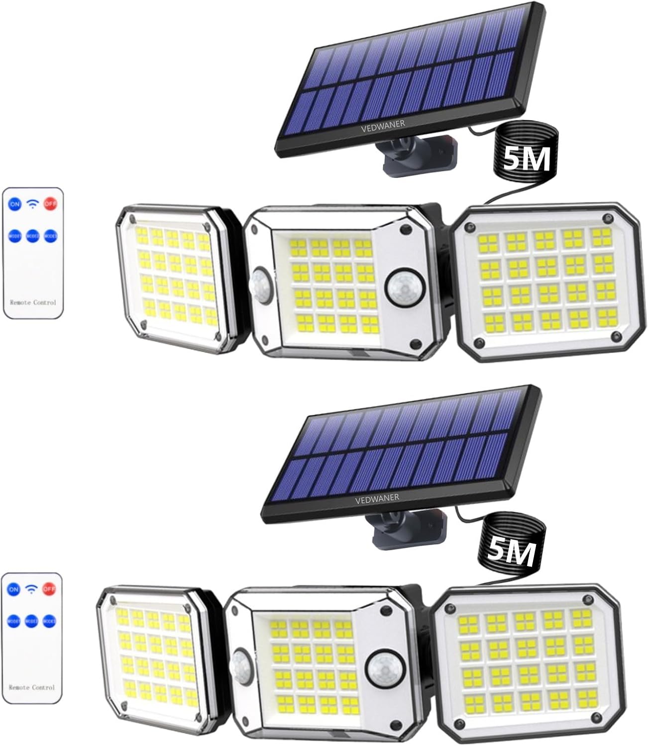 Solar Outdoor Lights,Solar Powered Security Lights with 240° 2 Motion Sensors LED Flood Lights for Outside - 448 LED Separate Solar Panel 3 Lighting Mode Waterproof Wall Lamp(2Pack Separation)