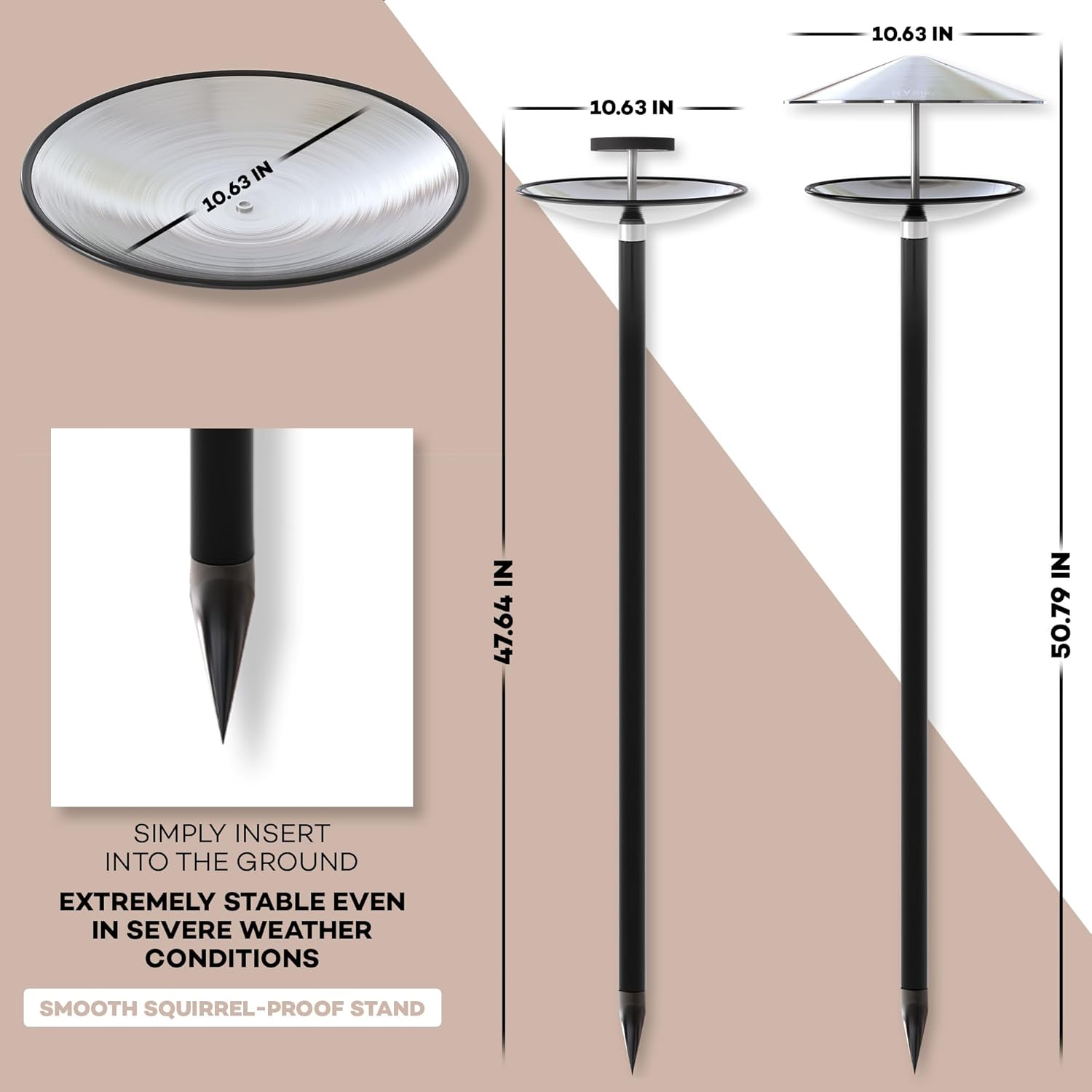 HYBIRD Bird Feeder and BirdBath Combo with Stand – Rust Proof Stainless Steel Metal Bird Feeder with Aluminum Pole is Frost Proof and Weatherproof, Attracts Cardinals, Chickadees, Finch, Wild Birds