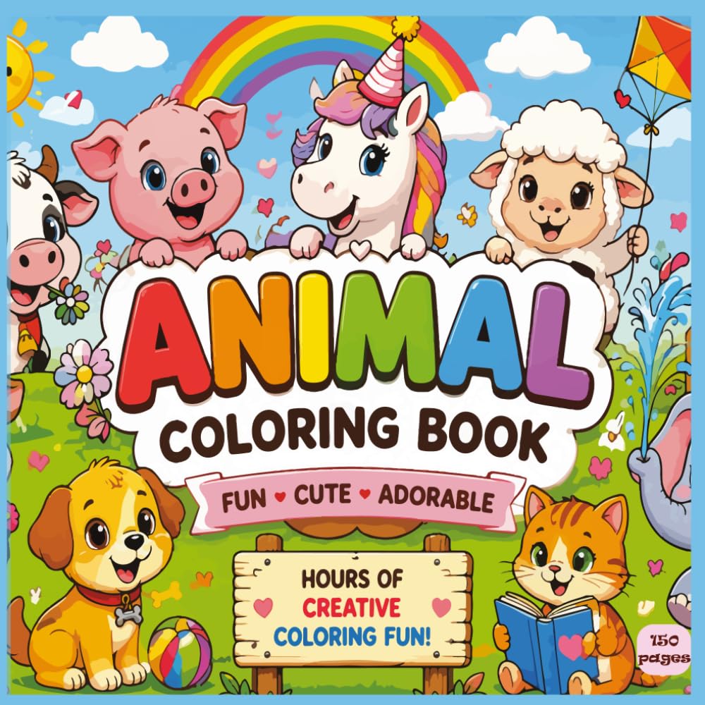 Animal coloring Book: Cute and Adorable animals doing fun activities , Best gift for age 4-8, 150 pages Hours of Fun.