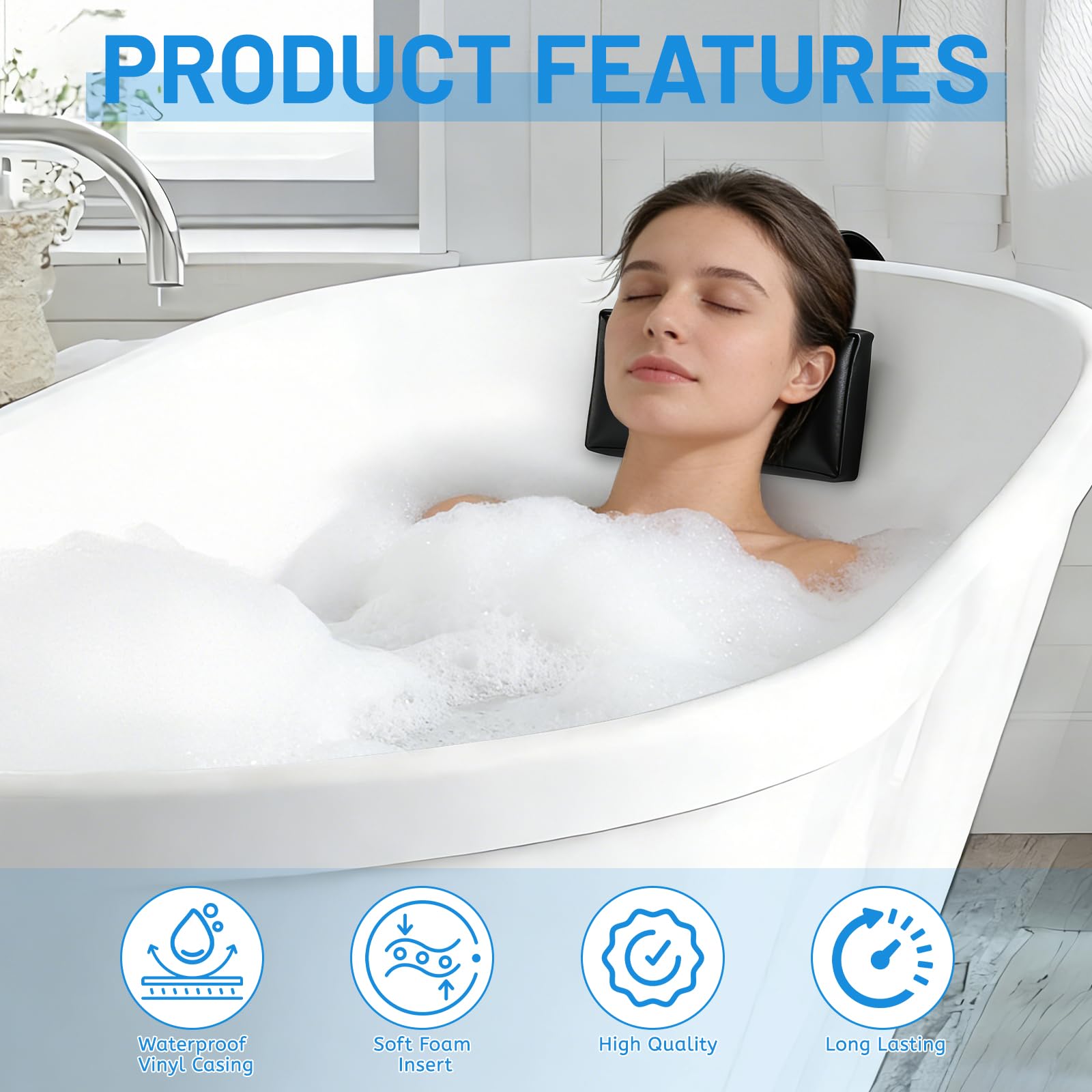 LALAGO Hot Tub Poggiatesta per Vasca Idromassaggio Rettangolare, Cuscino Cervicale Piscina per il Collo Impermeabile da Esterno Nero, Cuscino per Piscina, Accessori per Vasca