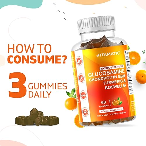 Miniatura 6 de Vitamatic Gomitas de condroitina de glucosamina extra fuertes con MSM cúrcuma y boswellia - Apoyo para las articulaciones - 60 gomitas a base de