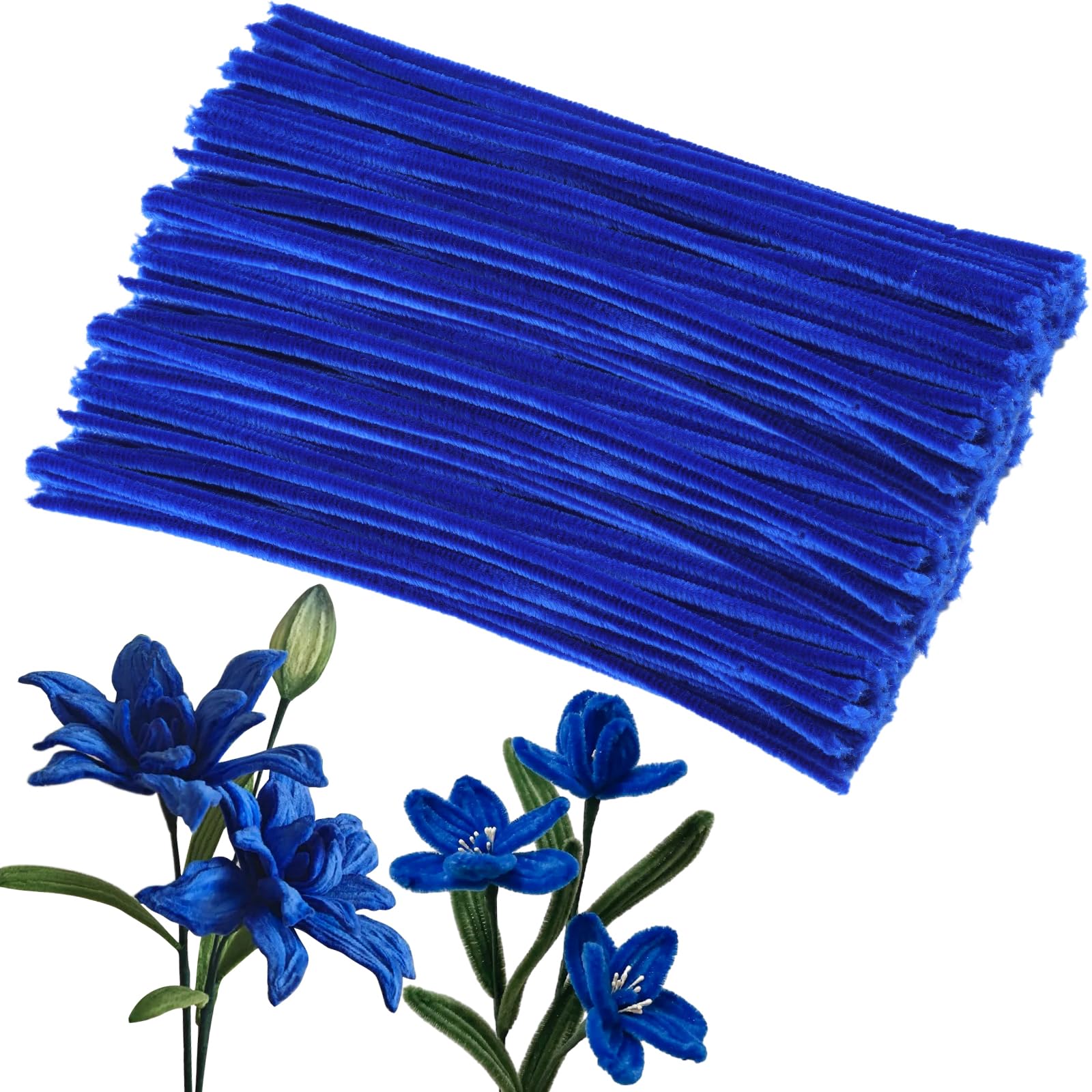 100Pcs Pipe Cleaners, Royal Blue Chenille Stems for Flowers Making