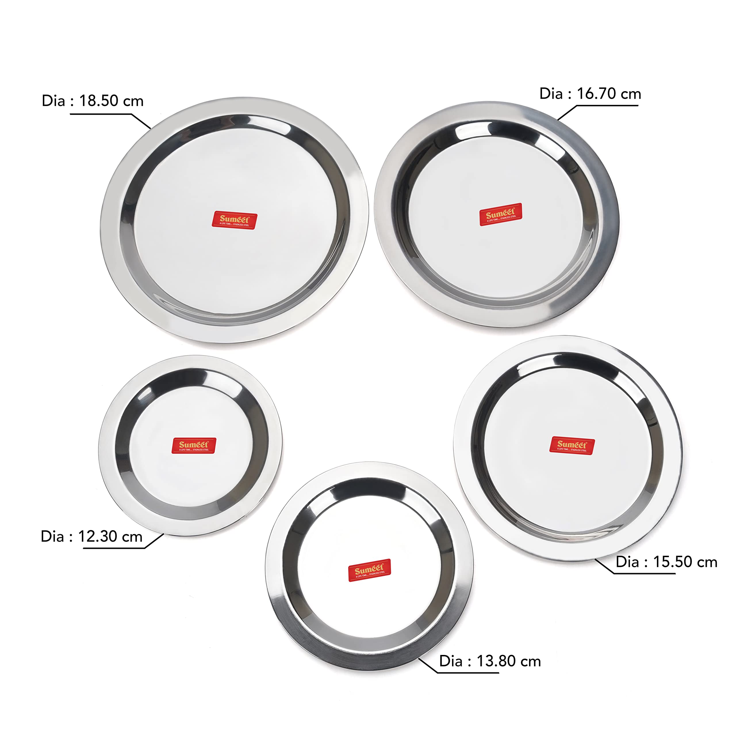 Sumeet Stainless Steel Heavy Gauge Ciba/Lids/Tope/Cheeba Cover Set of 5 Pcs (12.3cm, 13.8cm, 15.5cm, 16.7cm, 18.5cm), Silver 2