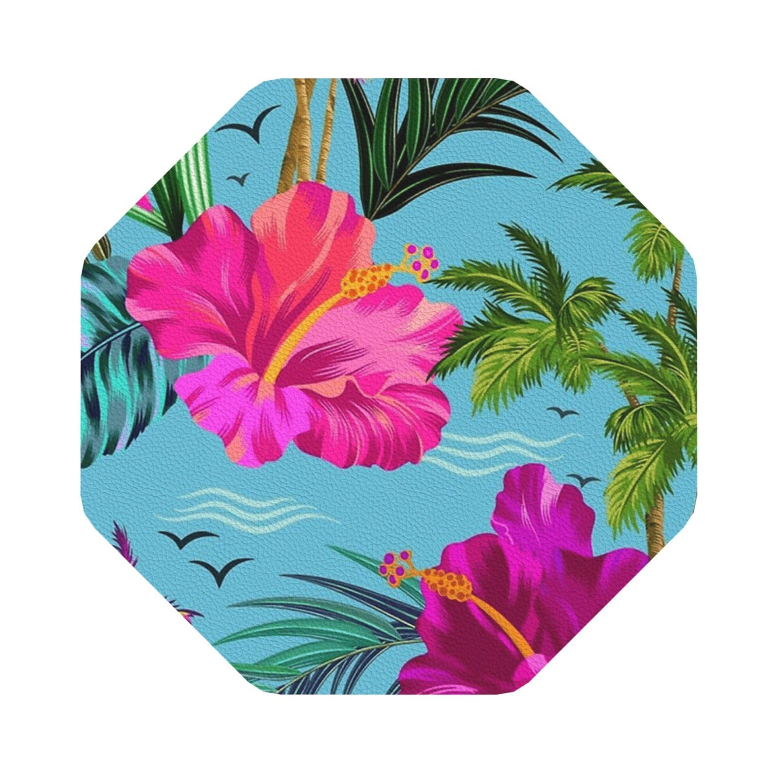 Hello Hawaii PU Leather Coasters Set of 6 Octagon Drink Coasters